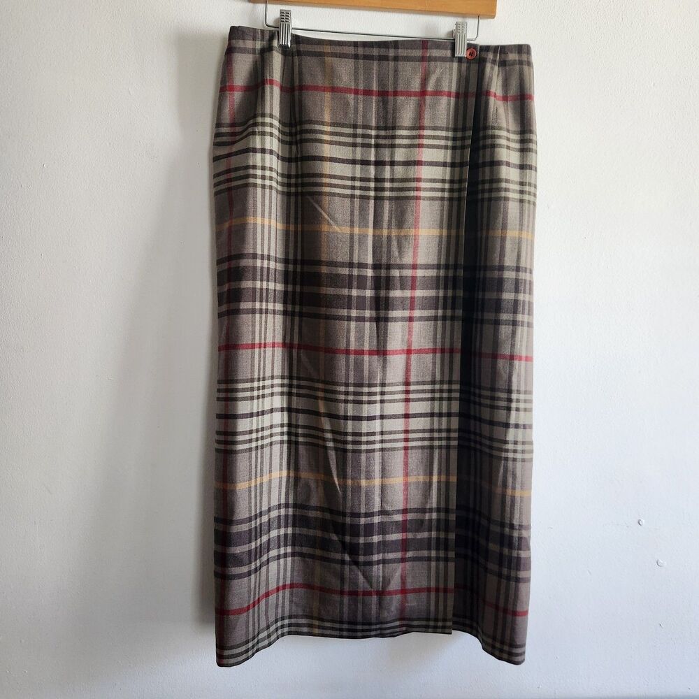 Charter Club Wool Plaid Wrap Maxi Skirt 14 Equestrian Horse Outlander Academia